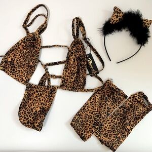 Mapale Leopard Print Lingerie Costume Set with Headband Size S/M NEW